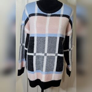 Elle Women Soft Oversized Pullover Sweater Baby Blue Pink White Size Large